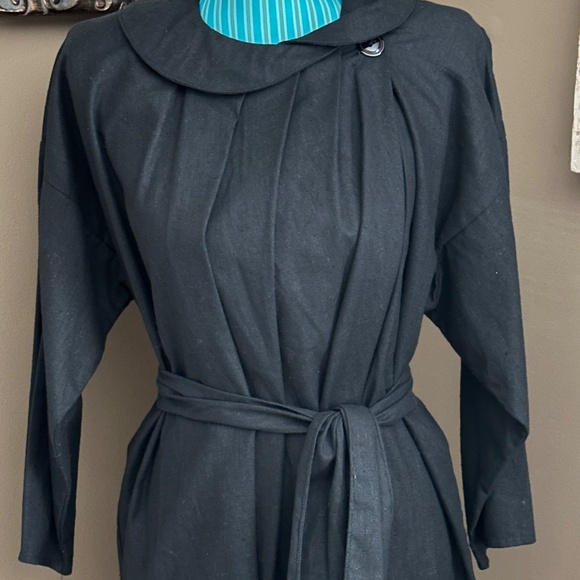 1980's L.A. Passion Lightweight Black Coat, Retro Mid-Century Style, 100% Cotton - Picture 3 of 13